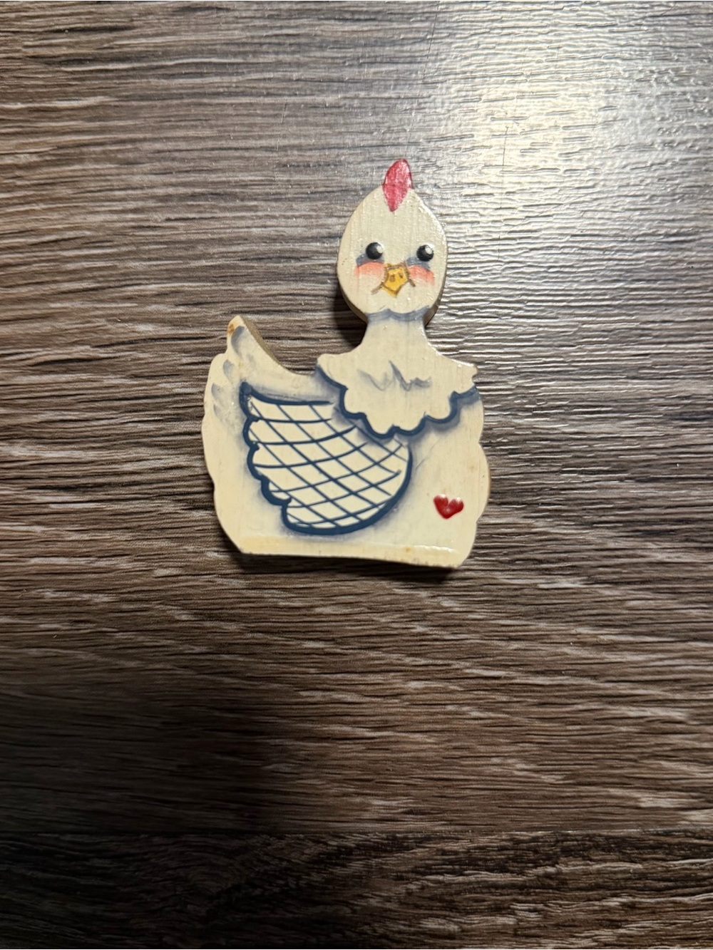 Vintage Wooden Decorative Chicken Figurine - White with Blue and Red Accents